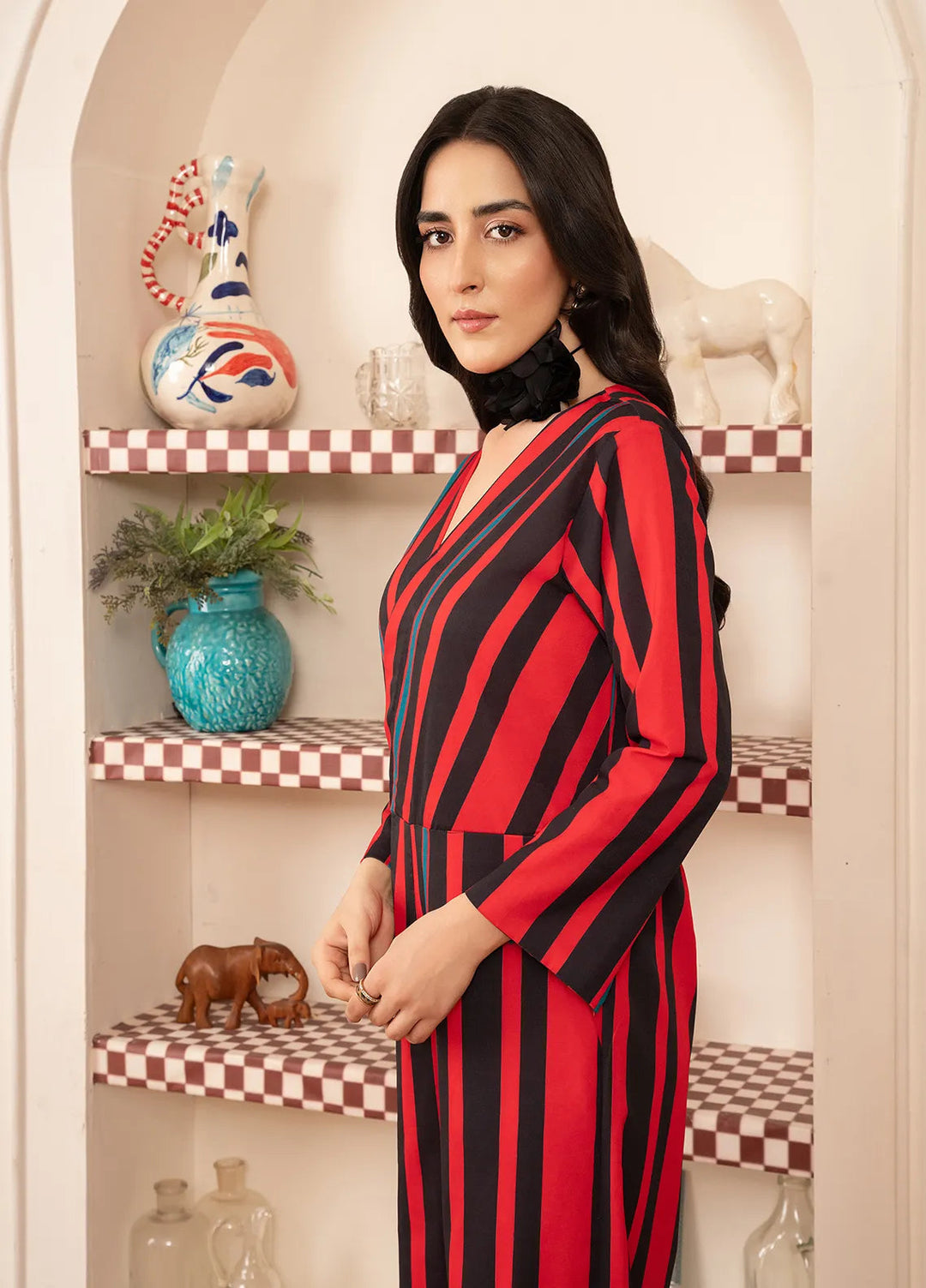 Stitch Vibes Pret Printed Crepe Striped Jumpsuit