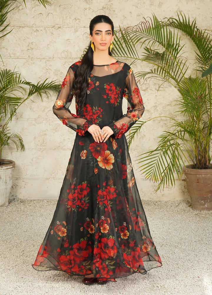 Stitch Vibes Pret Printed Organza 2 Piece Suit Dahlia Noir