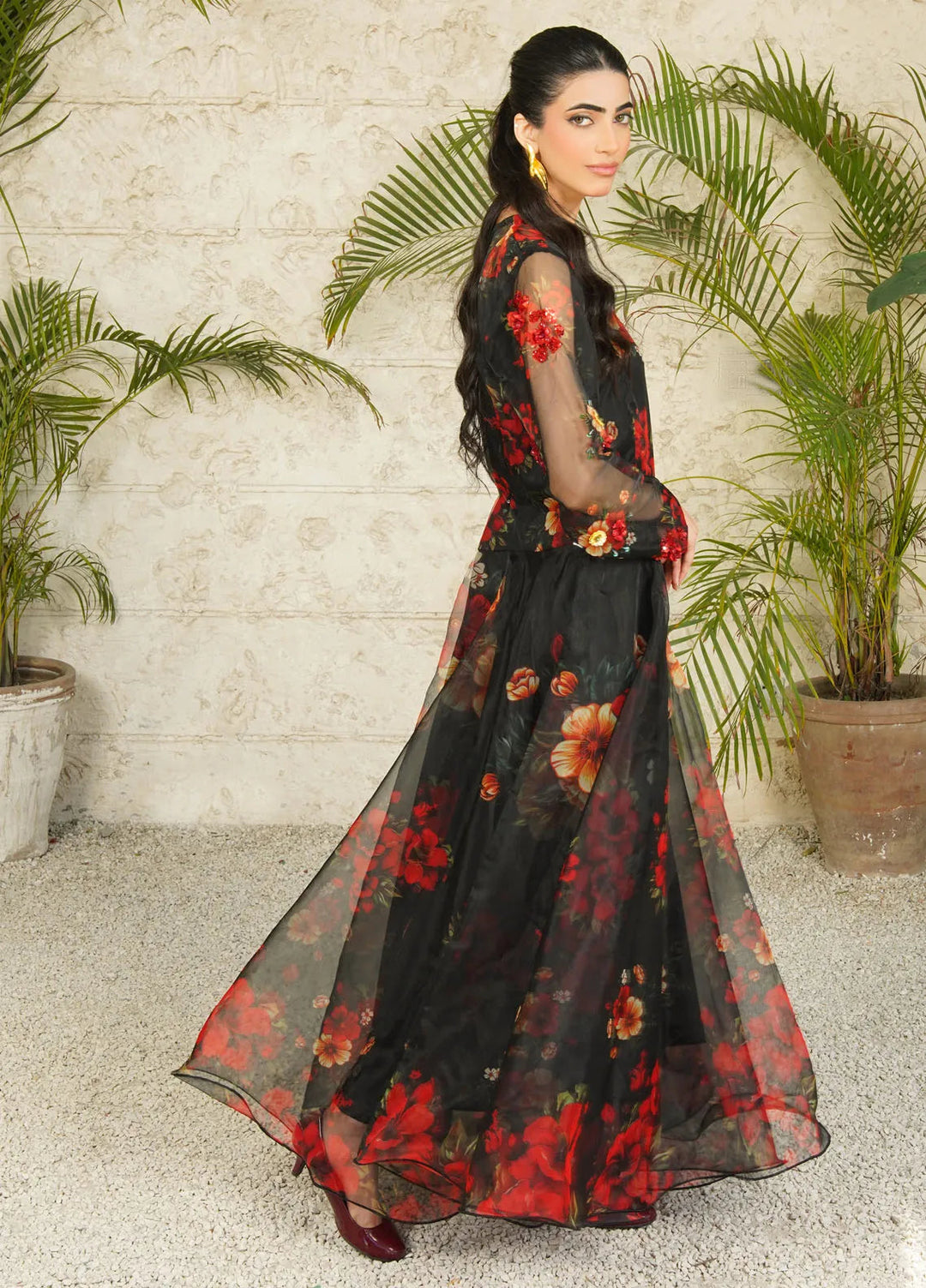 Stitch Vibes Pret Printed Organza 2 Piece Suit Dahlia Noir