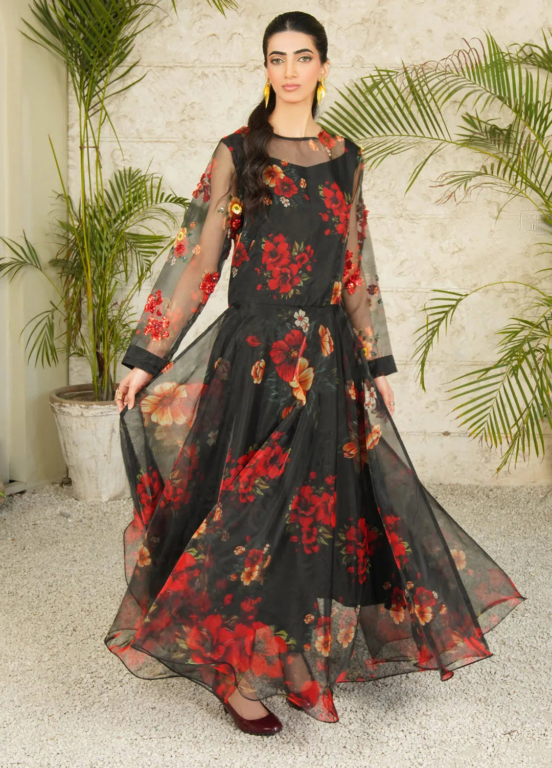 Stitch Vibes Pret Printed Organza 2 Piece Suit Dahlia Noir