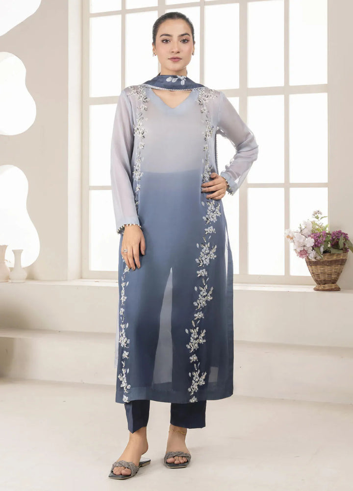 Stitch Vibes Pret Printed Silk 4 Piece Suit Ciel Gris