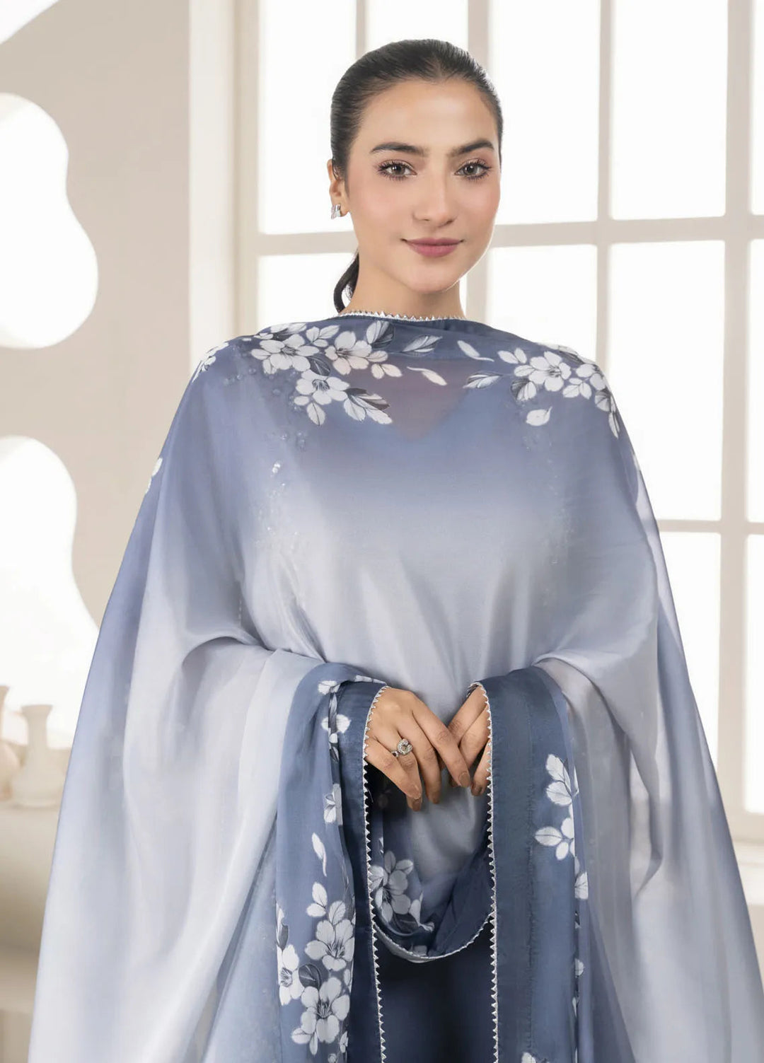 Stitch Vibes Pret Printed Silk 4 Piece Suit Ciel Gris