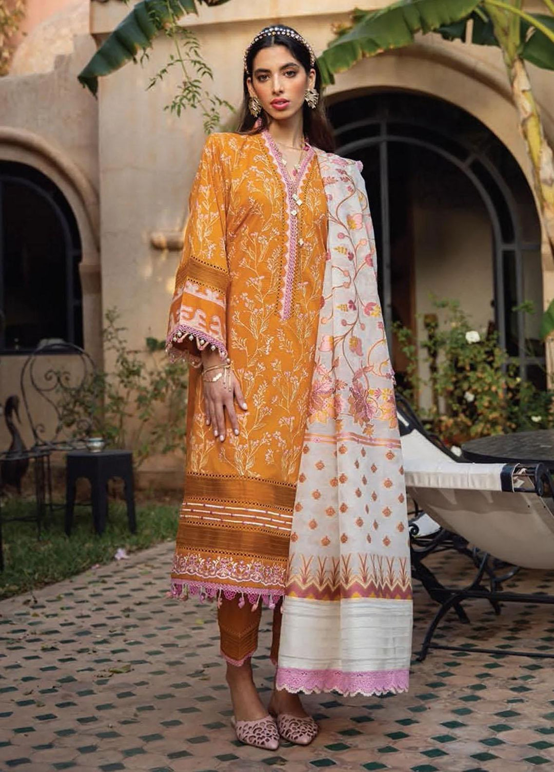 Farah Talib Pret Embroidered Lawn 3 Piece Suit FTA-02P Menara Mustard