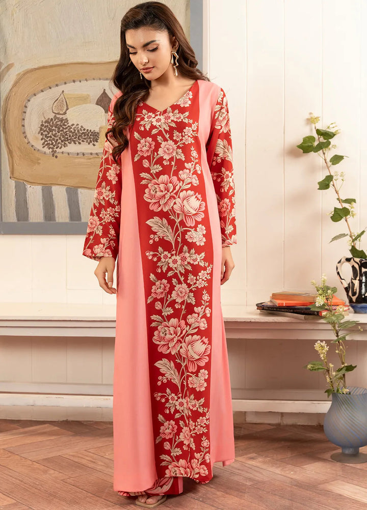 Stitch Vibes Pret Printed Crepe 2 Piece Suit Coral Pink Dress