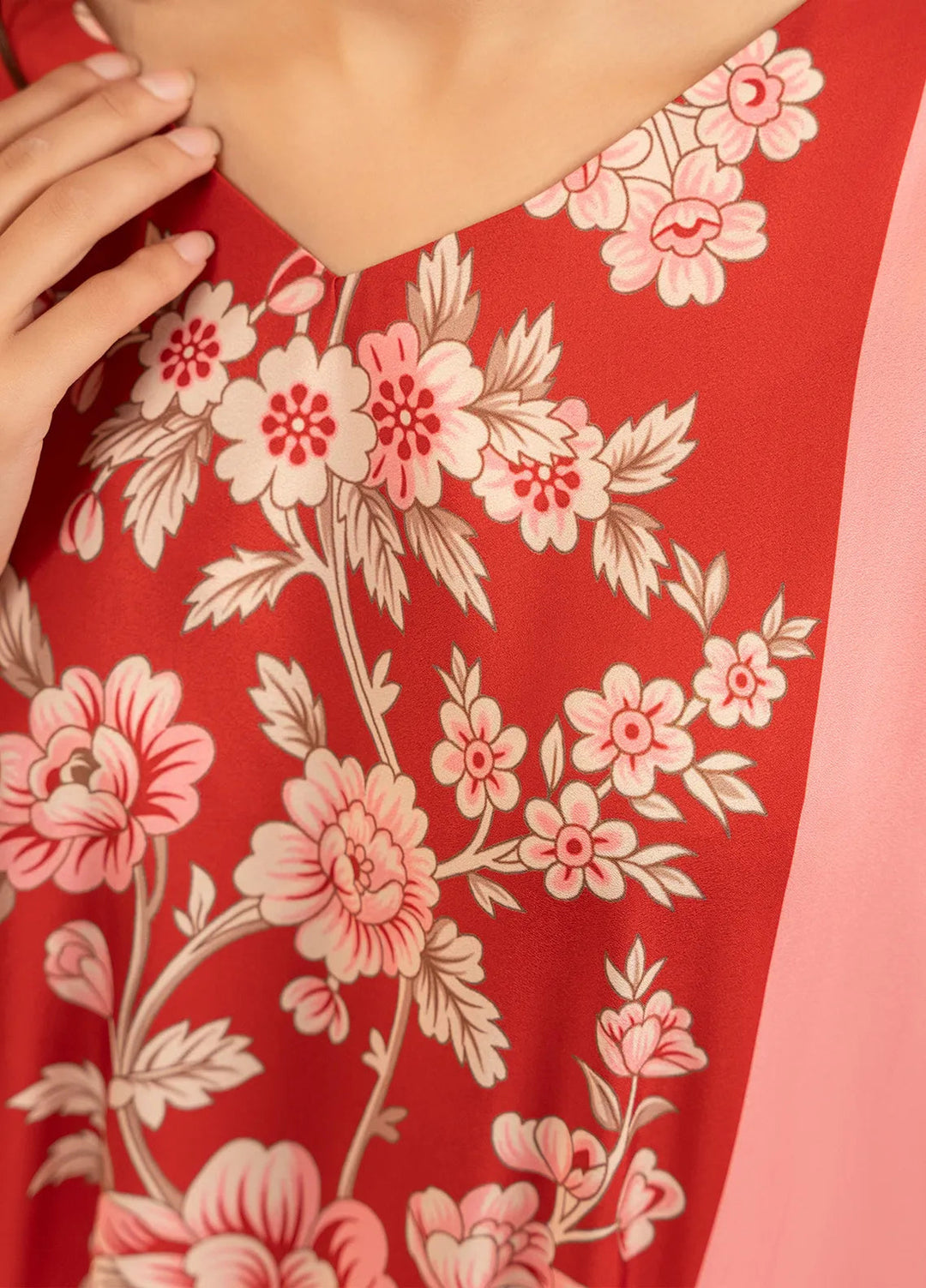 Stitch Vibes Pret Printed Crepe 2 Piece Suit Coral Pink Dress