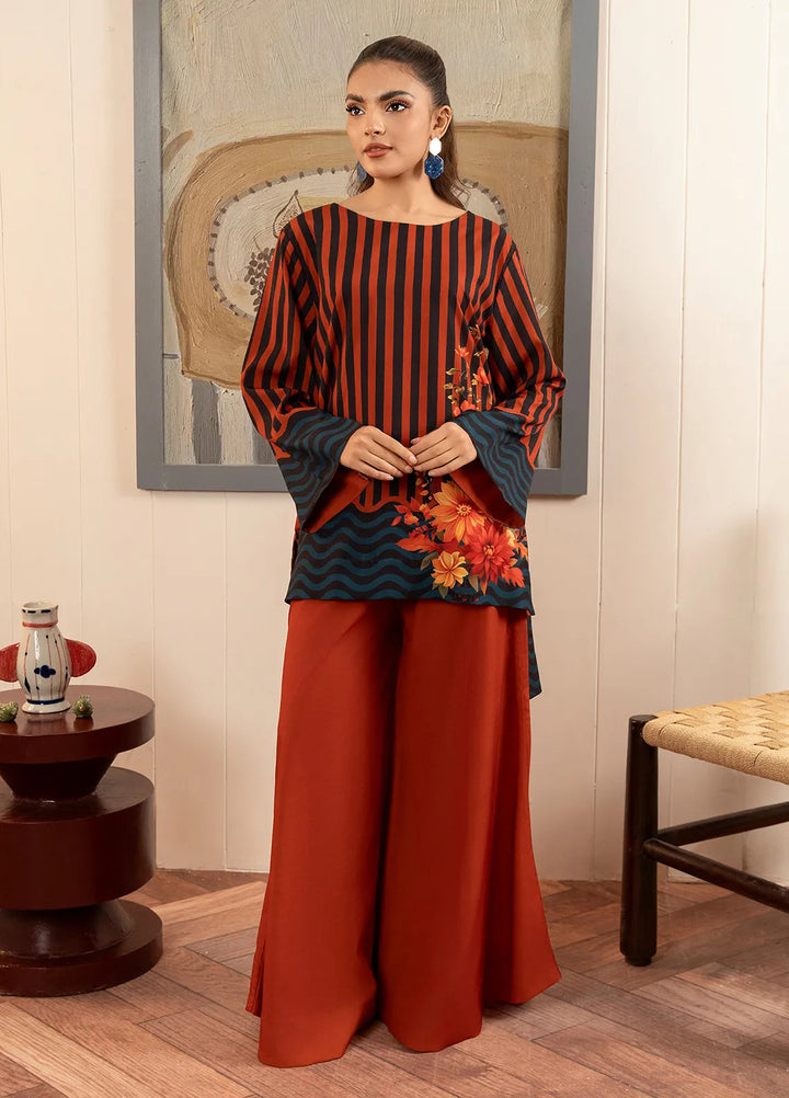 Stitch Vibes Pret Printed Crepe 2 Piece Suit Rust Co-Ord Set