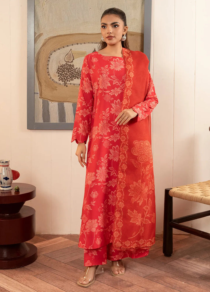 Stitch Vibes Pret Printed Crepe 3 Piece Suit Coral Dress