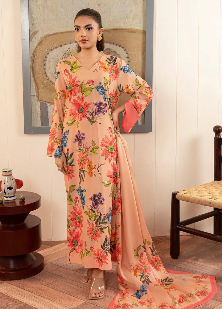 Stitch Vibes Pret Printed Crepe 3 Piece Suit Coral Floral Dress
