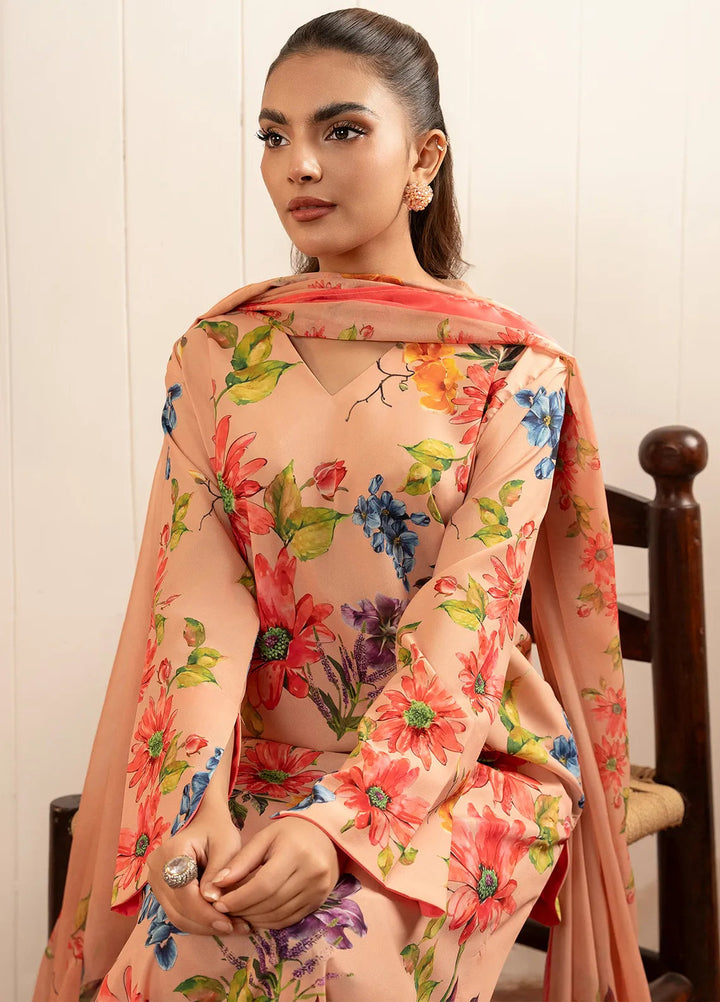 Stitch Vibes Pret Printed Crepe 3 Piece Suit Coral Floral Dress