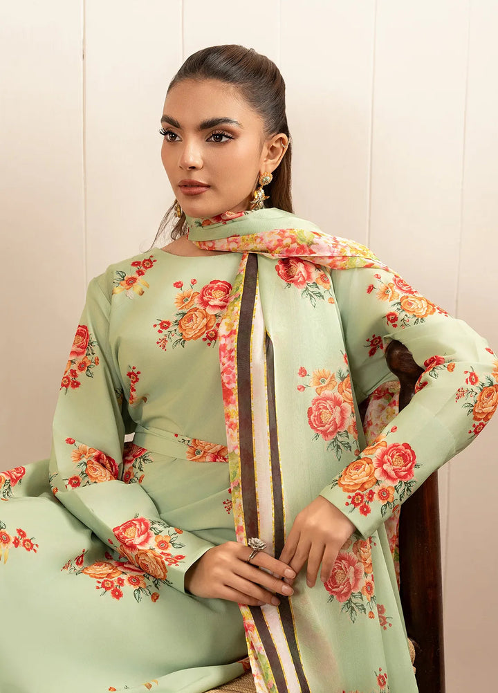 Stitch Vibes Pret Printed Crepe 3 Piece Suit Olive Floral Dress