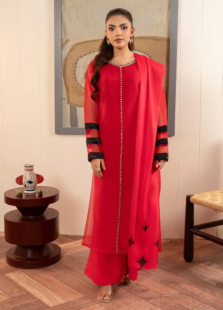 Stitch Vibes Pret Printed Crepe 4 Piece Suit Crimson Eclipse Dress