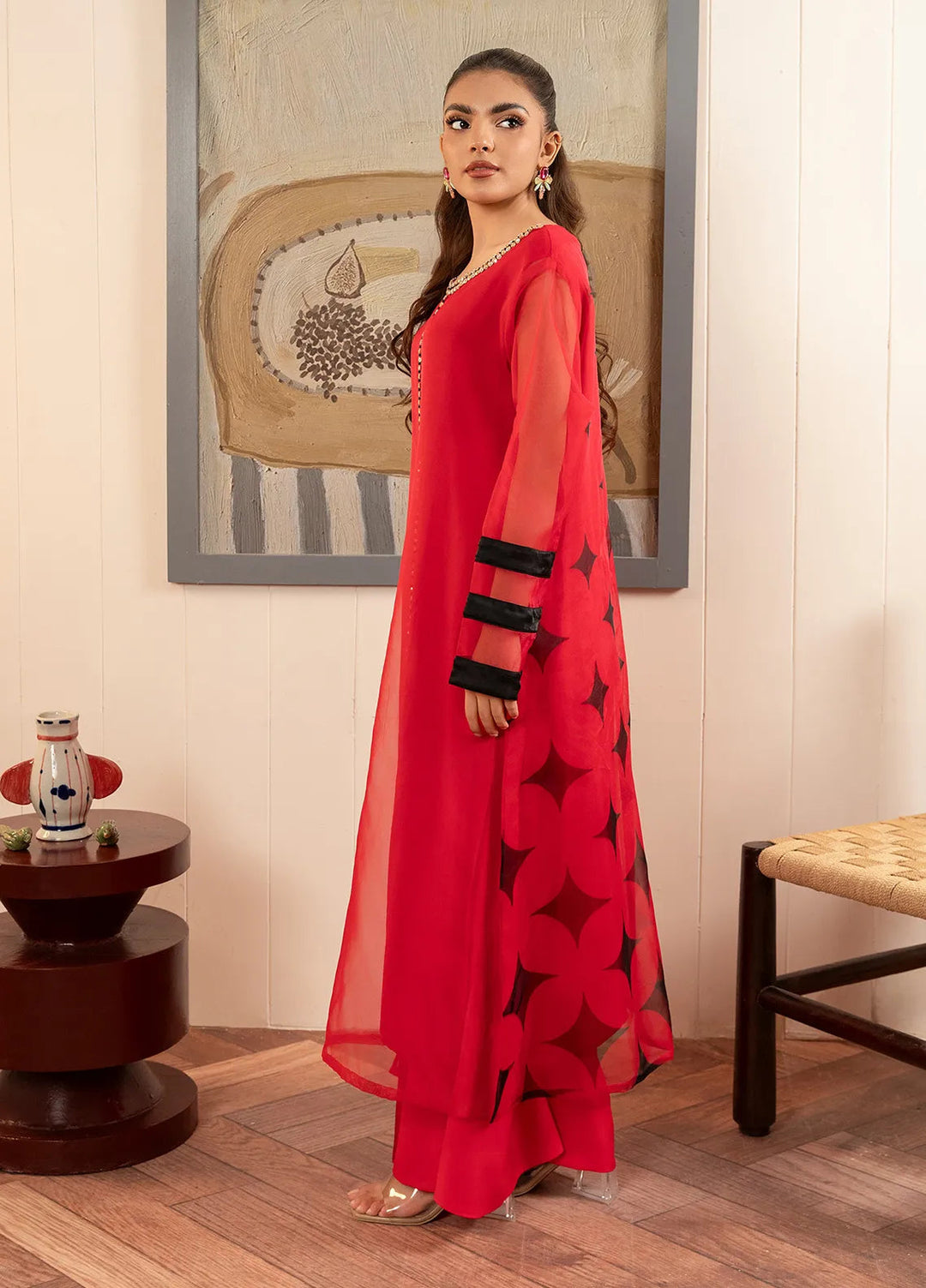 Stitch Vibes Pret Printed Crepe 4 Piece Suit Crimson Eclipse Dress