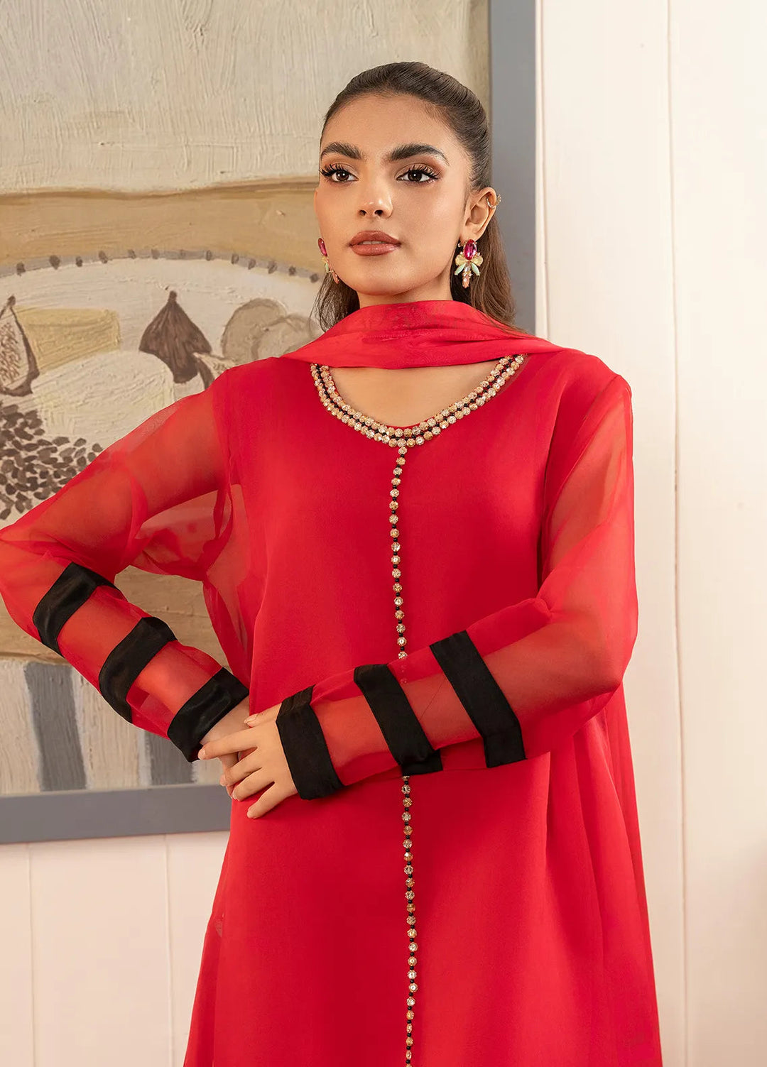 Stitch Vibes Pret Printed Crepe 4 Piece Suit Crimson Eclipse Dress