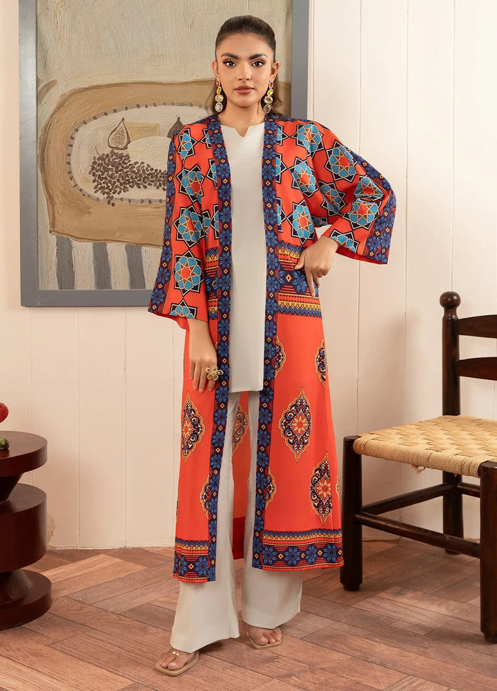 Stitch Vibes Pret Printed Crepe Kurit Orange Daisy Shrug
