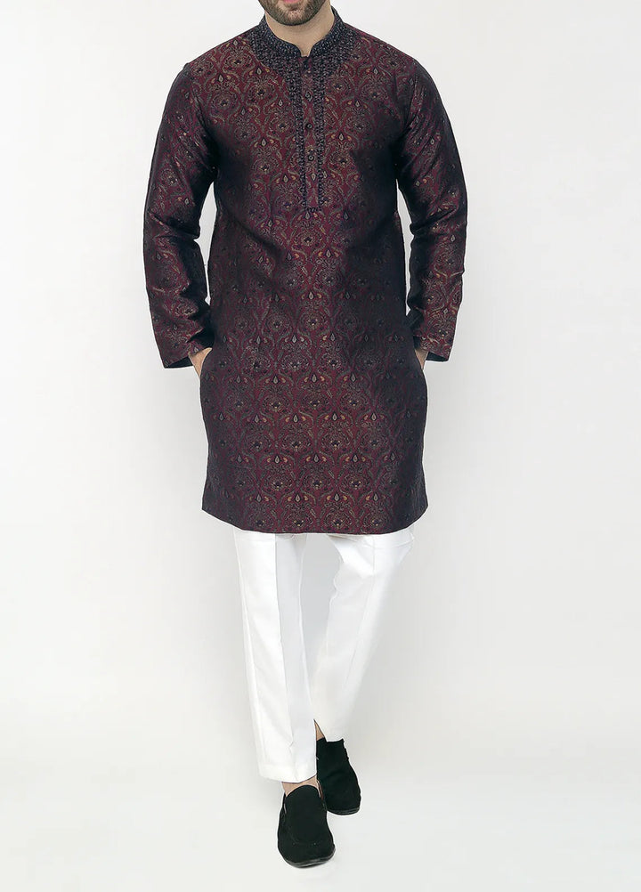 Stylish Banarsi Embroidered Men Kurta Pajama - SK-1258