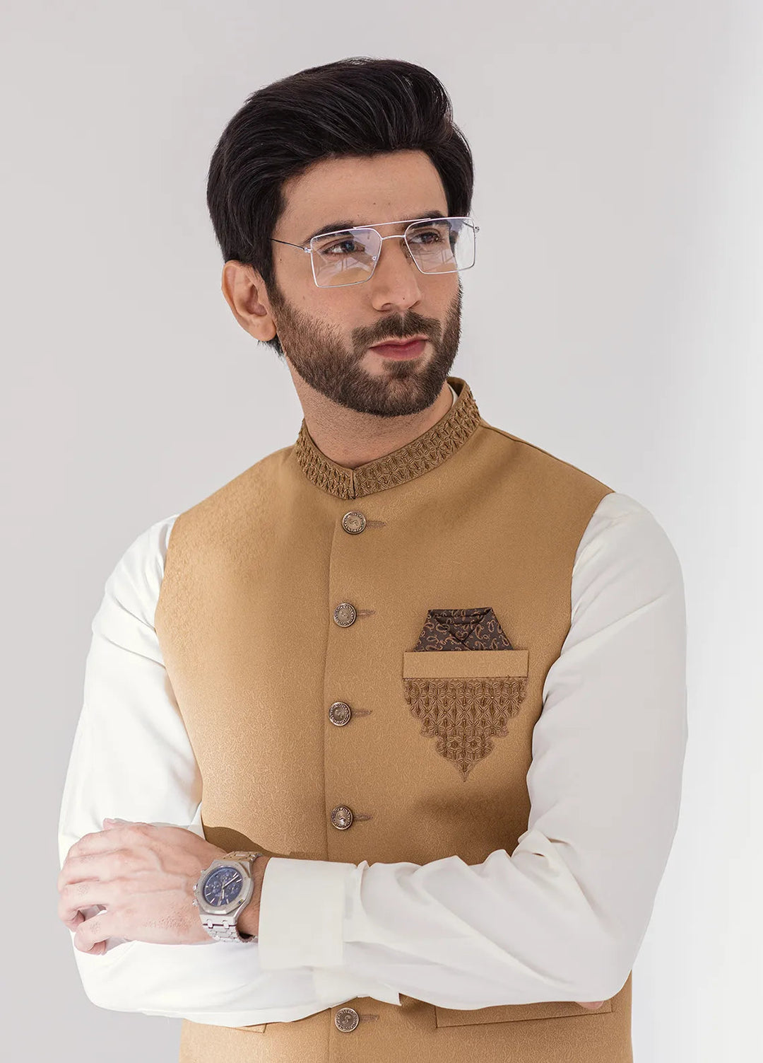 Stylish Embroidered Men Fancy Waistcoat - W-2103