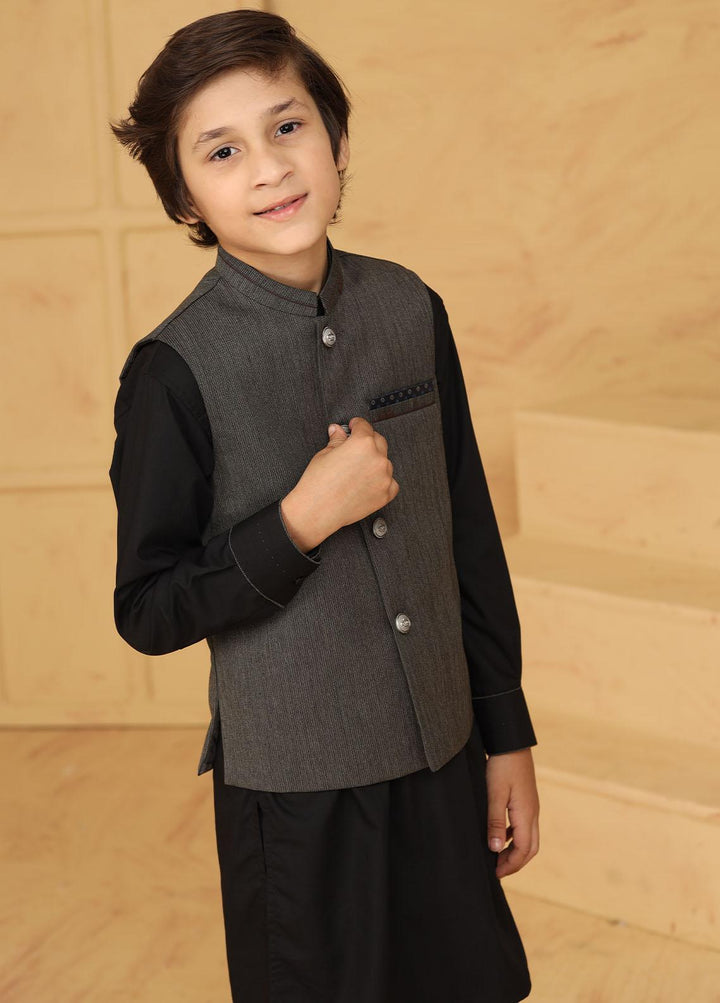 Stylish Wash N Wear Formal Kids Kurta Shalwar & Waistcoat - Grey K-2010
