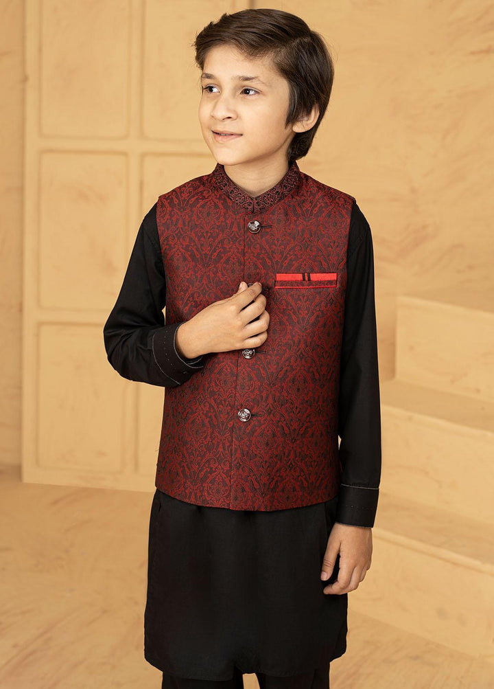 Stylish Wash N Wear Formal Kids Kurta Shalwar & Waistcoat - Black K-2017