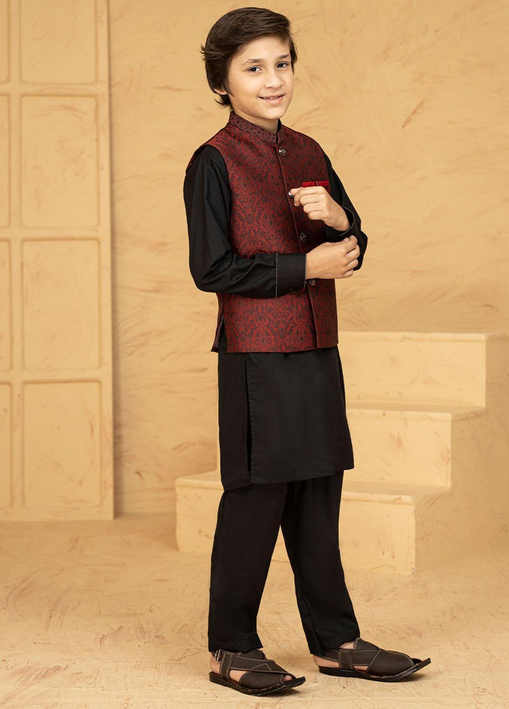 Stylish Wash N Wear Formal Kids Kurta Shalwar & Waistcoat - Black K-2017