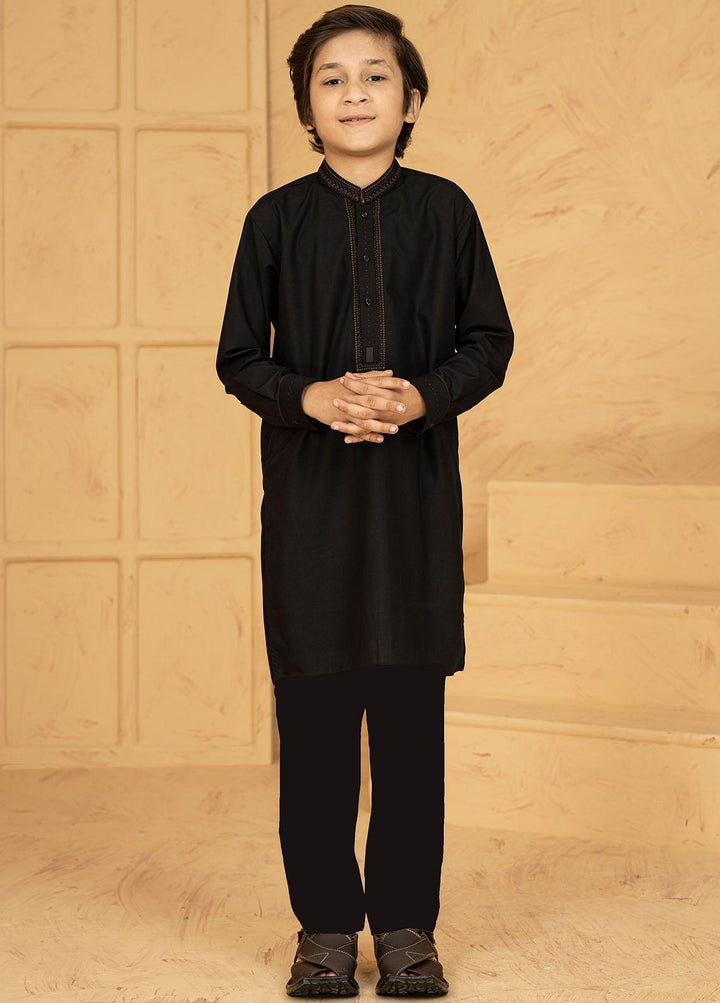 Stylish Wash N Wear Formal Kids Kurta Shalwar - Black K-2039