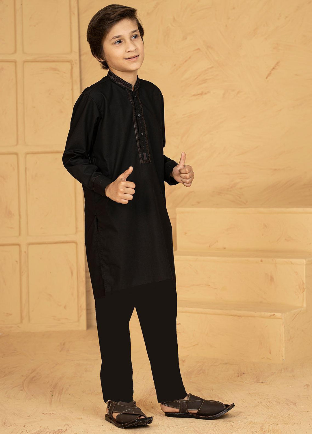 Stylish Wash N Wear Formal Kids Kurta Shalwar - Black K-2039