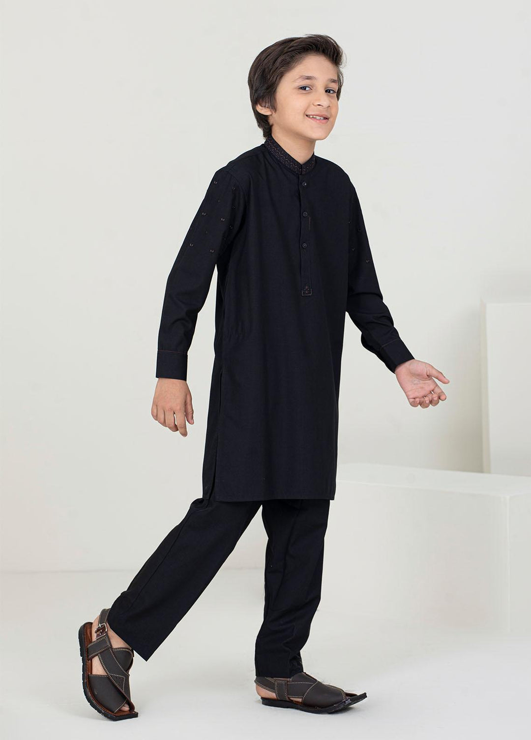 Stylish Wash N Wear Formal Kurta Shalwar for Kids -  KTF-2037 Black