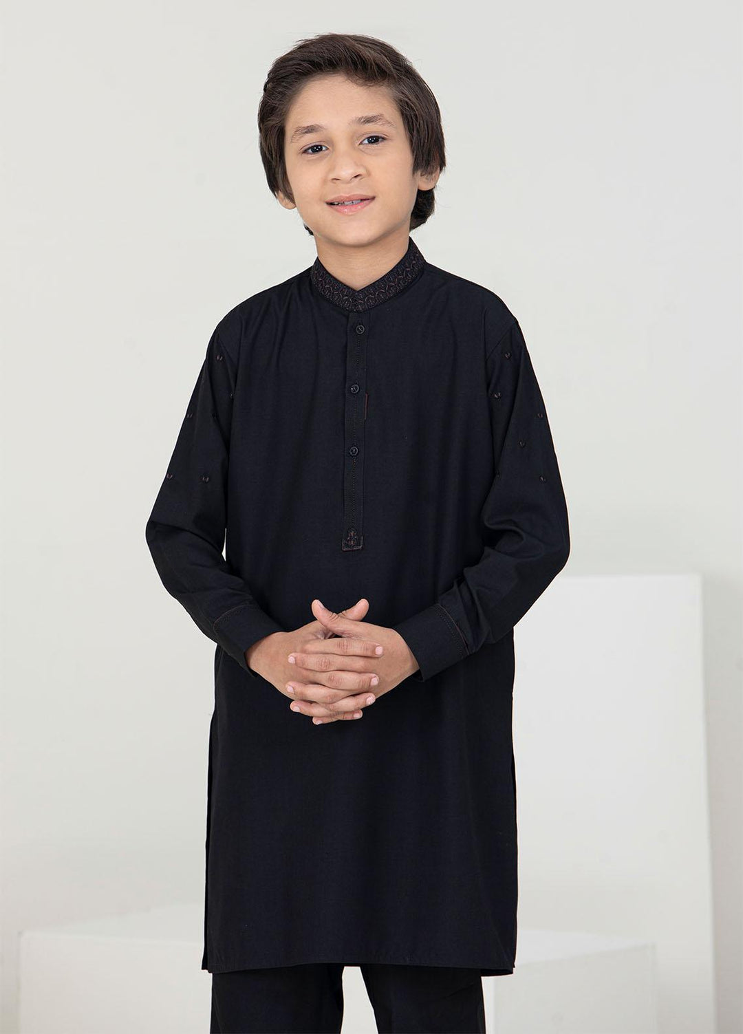 Stylish Wash N Wear Formal Kurta Shalwar for Kids -  KTF-2037 Black