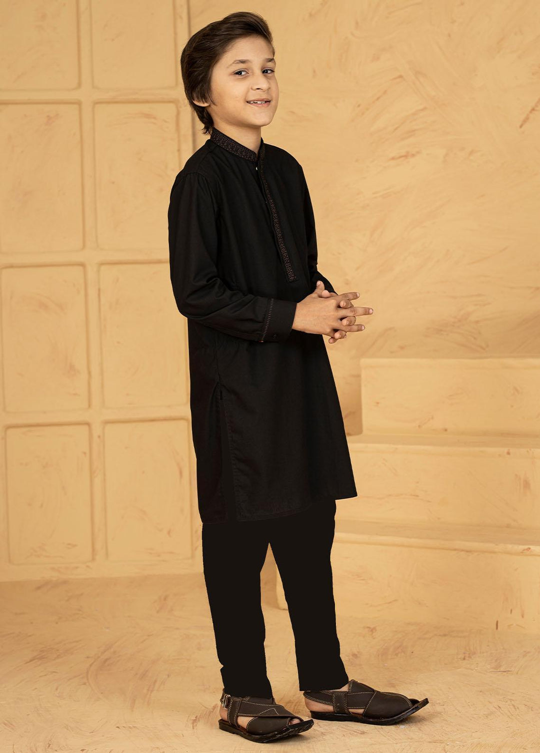 Stylish Wash N Wear Formal Kids Kurta Shalwar - Black KTF-2040