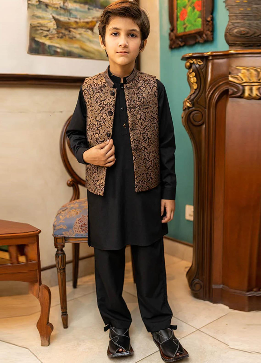 Stylish Wash N Wear Fancy Waistcoat Suit for Kids -  K-1984