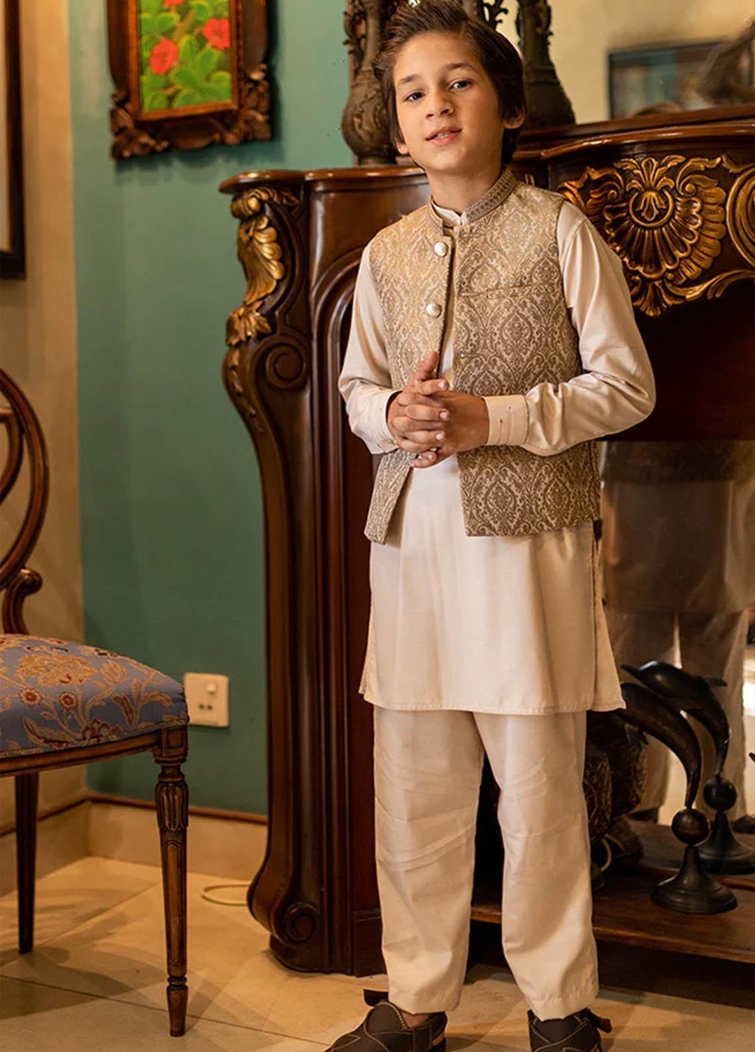 Stylish Wash N Wear Fancy Waistcoat Suit for Kids -  K-1985