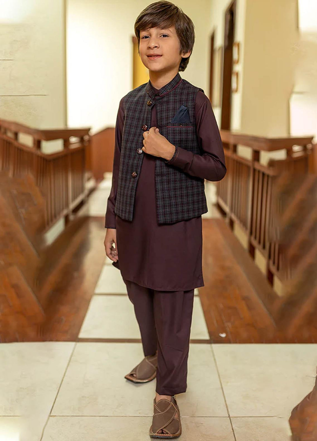 Stylish Wash N Wear Fancy Waistcoat Suit for Kids -  K-1992