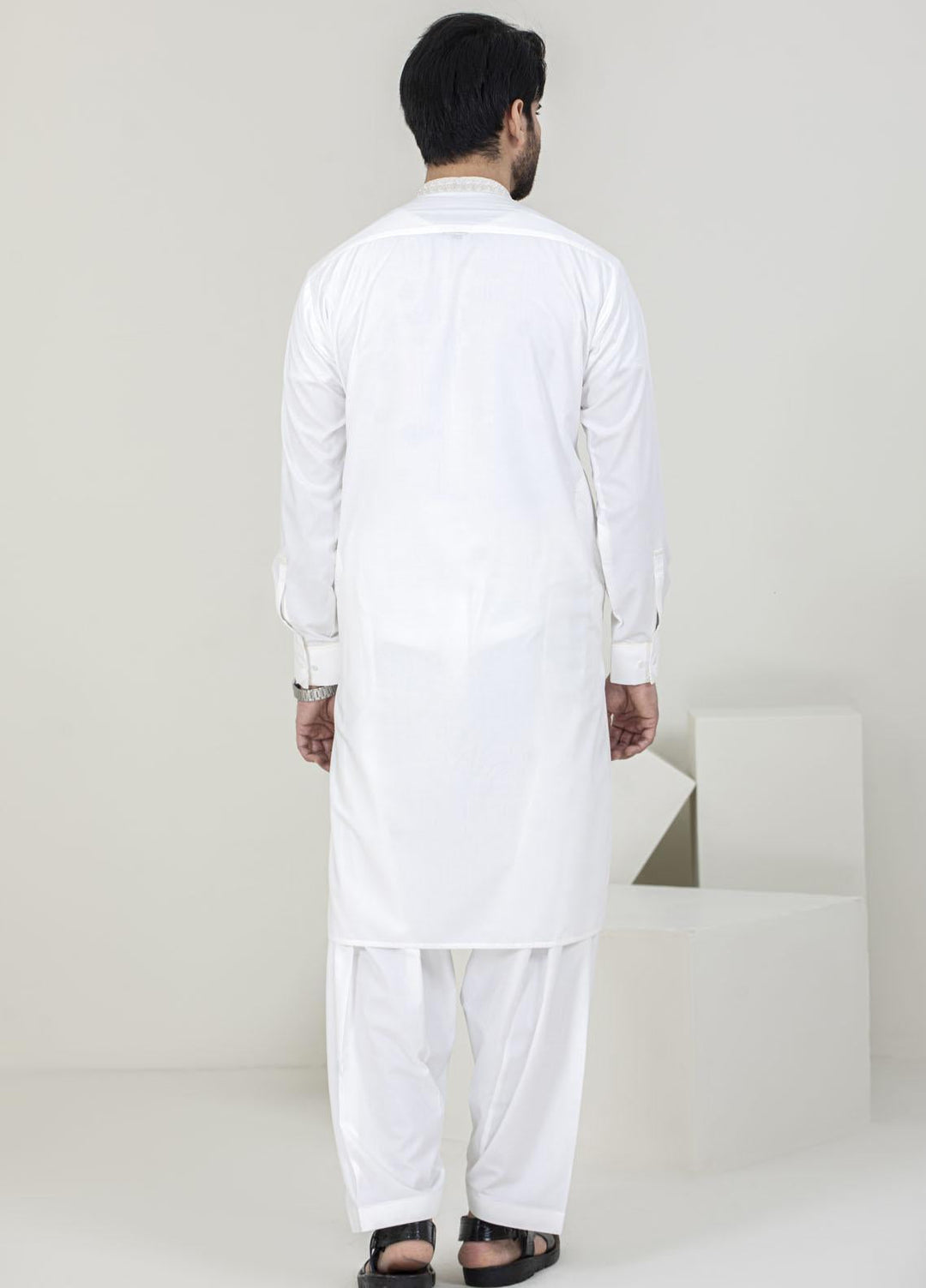Stylish Wash N Wear Formal Kameez Shalwar for Men -  C-9702 Off White