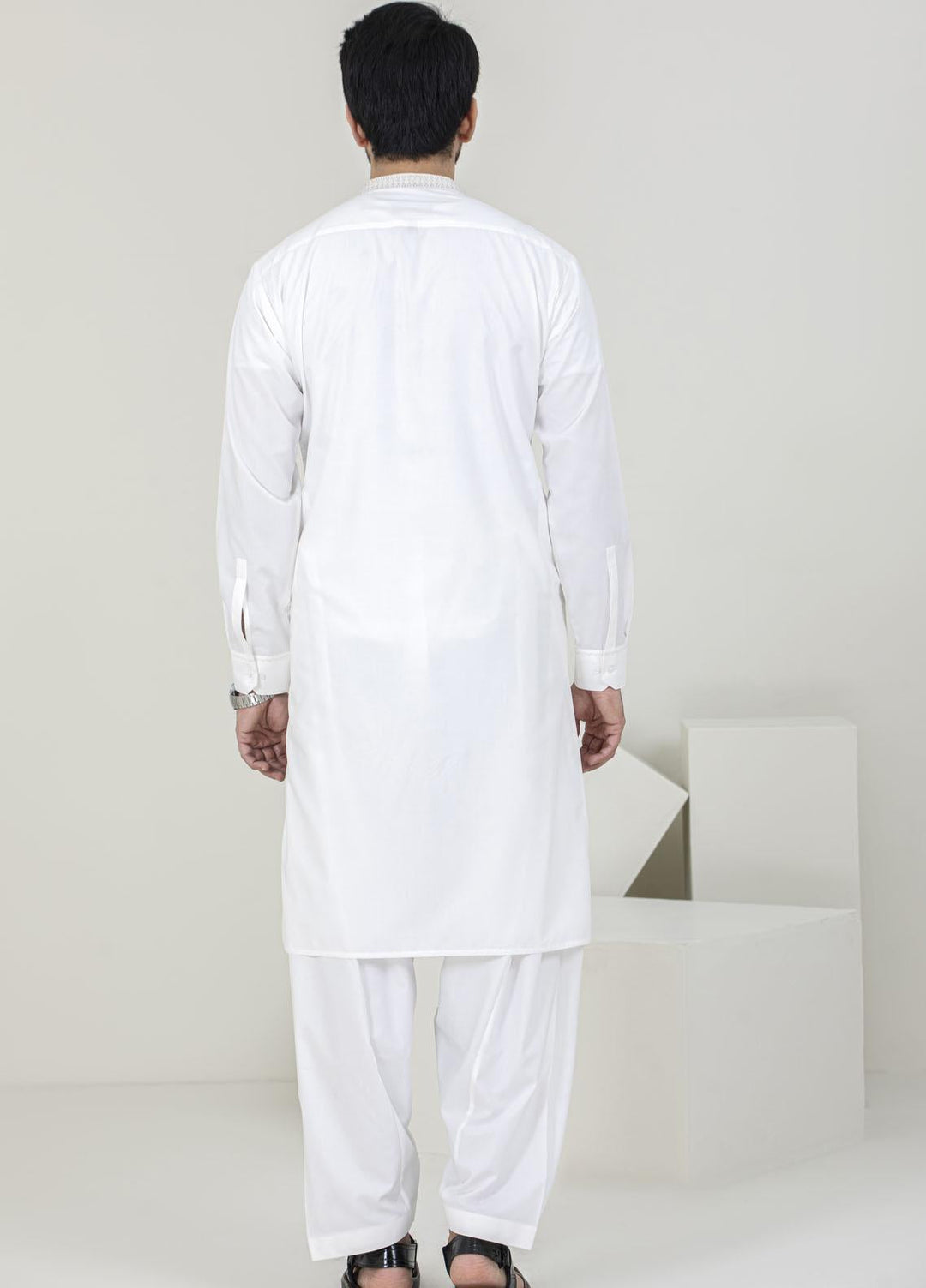 Stylish Wash N Wear Formal Kameez Shalwar for Men -  C-9707 Off White