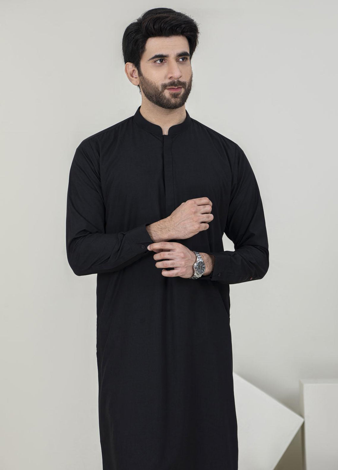 Stylish Wash N Wear Formal Kameez Shalwar for Men -  TF-1068 Black