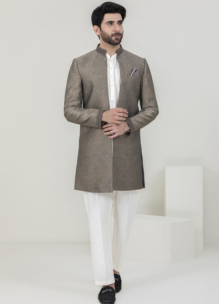 Stylish Jamawar Formal Sherwani for Men -  GS-5053 Grey