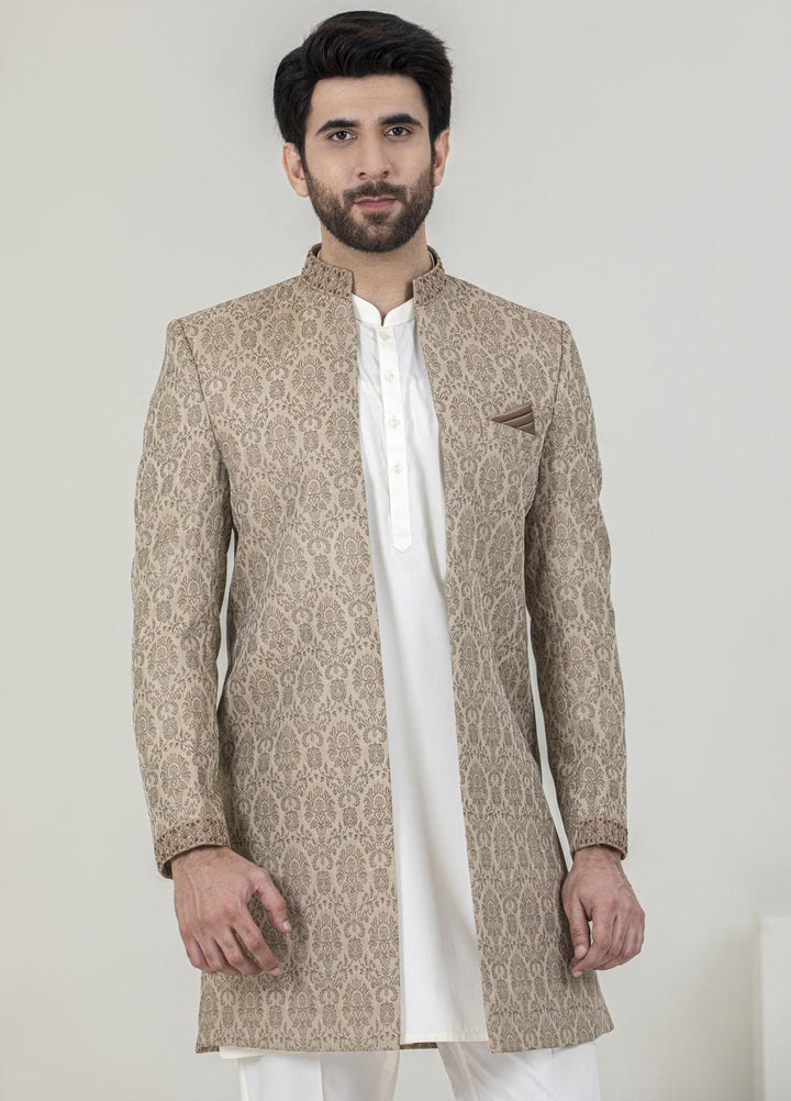 Stylish Jamawar Formal Sherwani for Men -  GS-5056 Golden