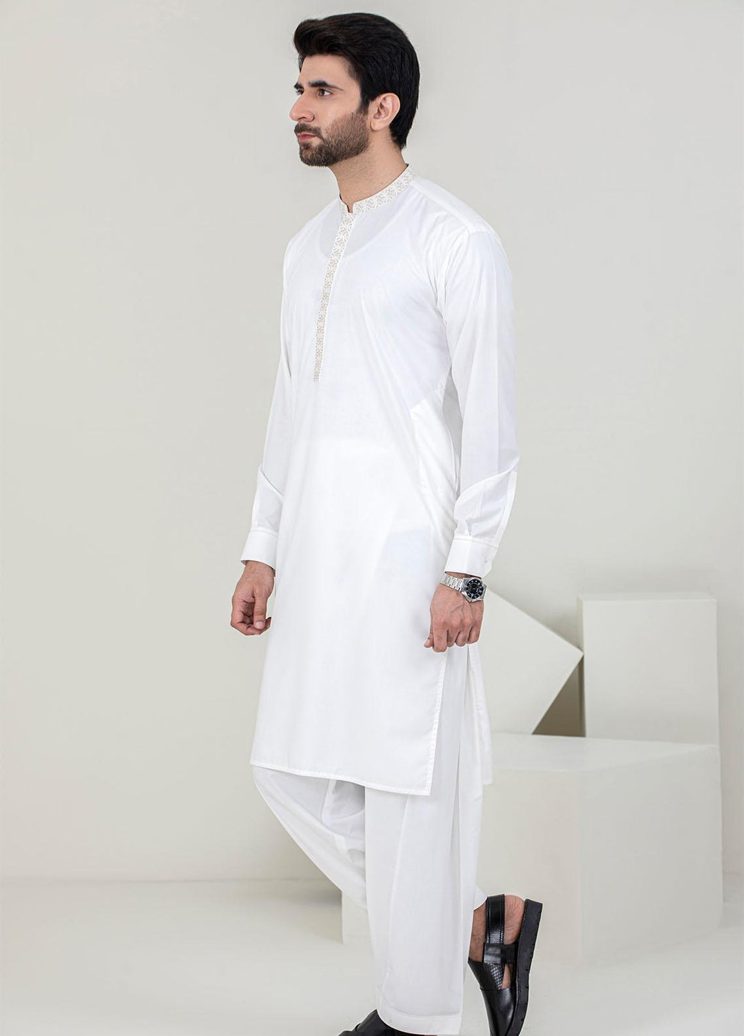 Stylish Wash N Wear Formal Kameez Shalwar for Men -  C-9709 Off White