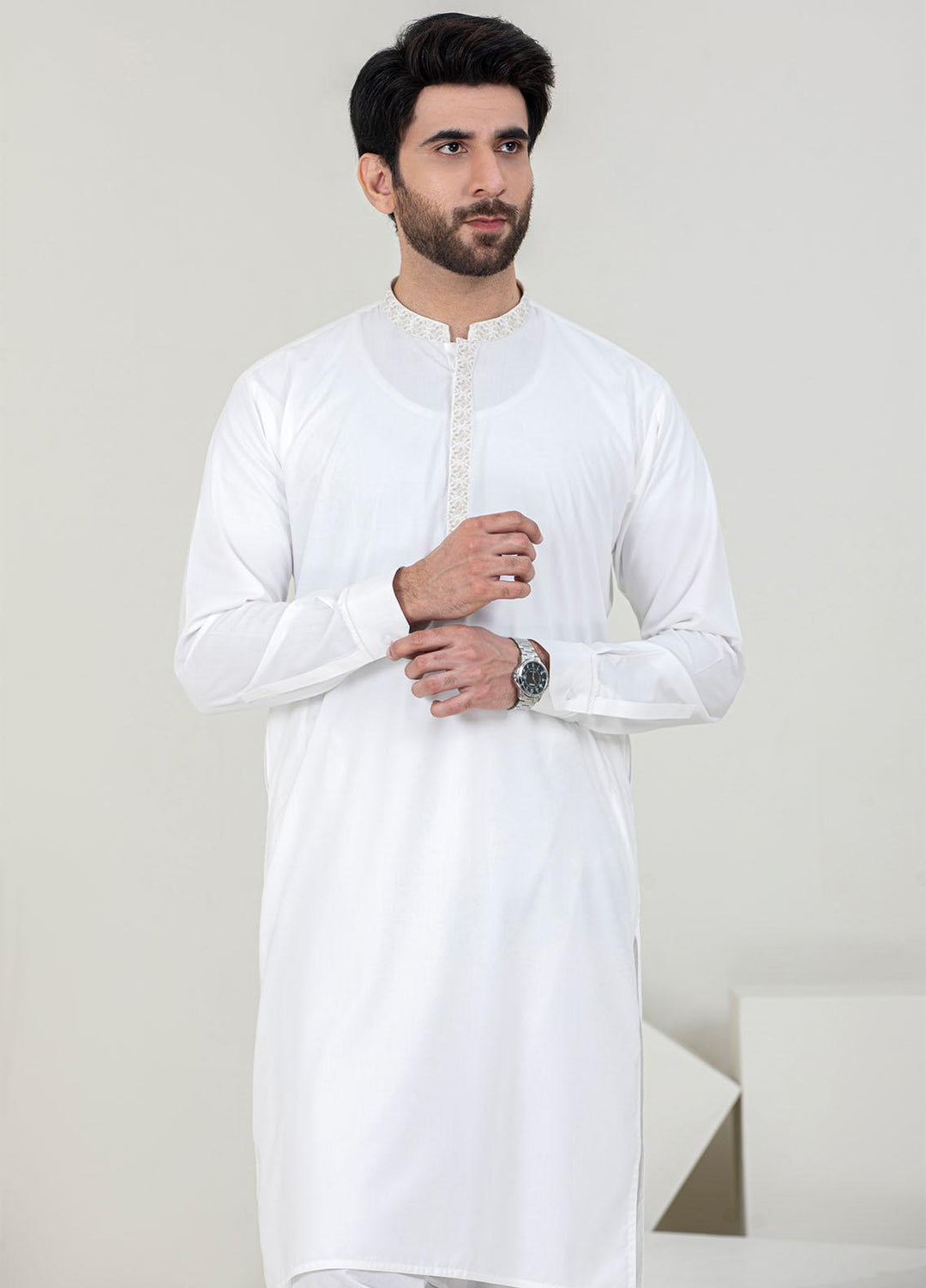 Stylish Wash N Wear Formal Kameez Shalwar for Men -  C-9709 Off White
