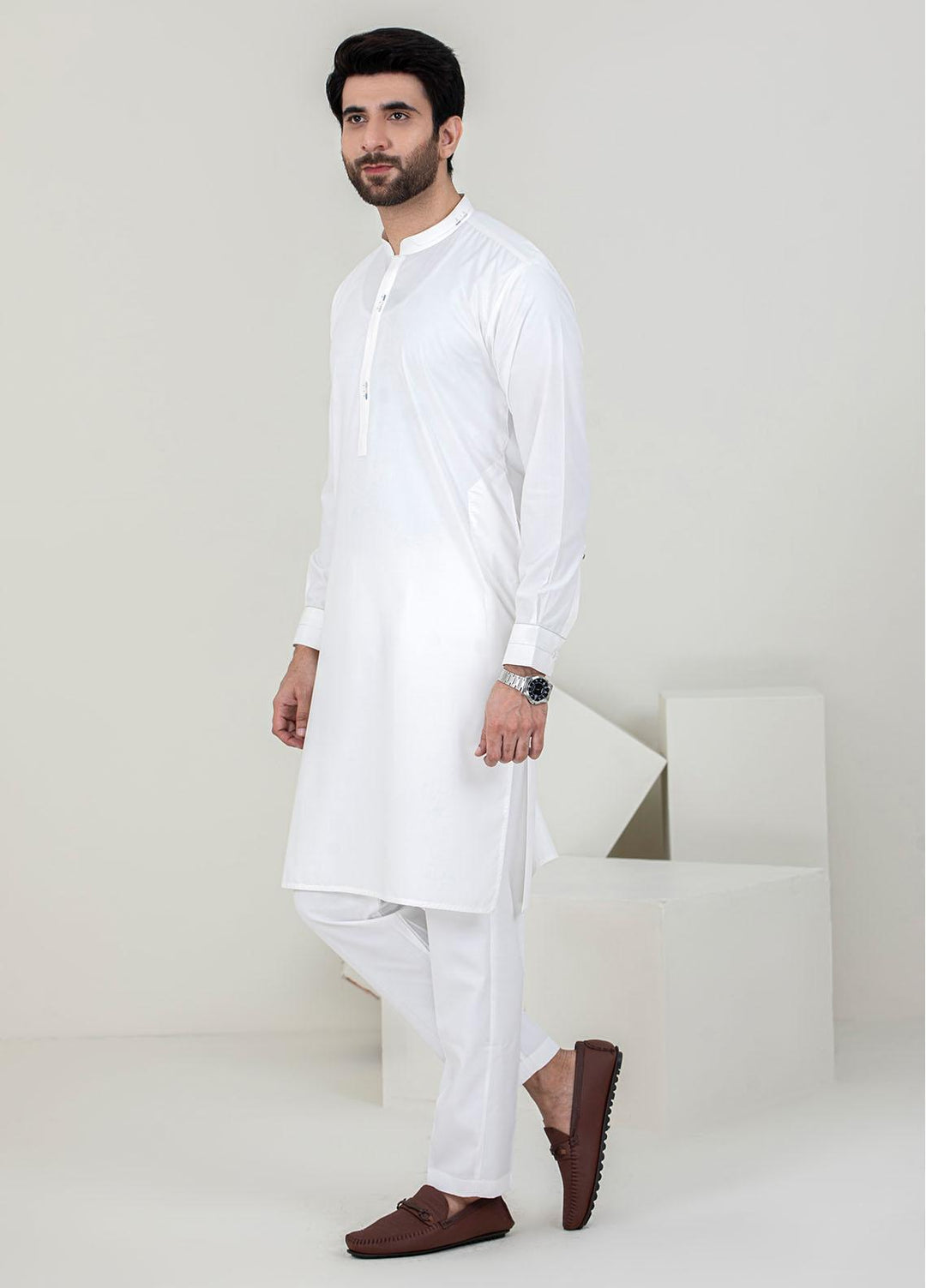 Stylish Wash N Wear Formal Kameez Shalwar for Men -  TF-1064 White