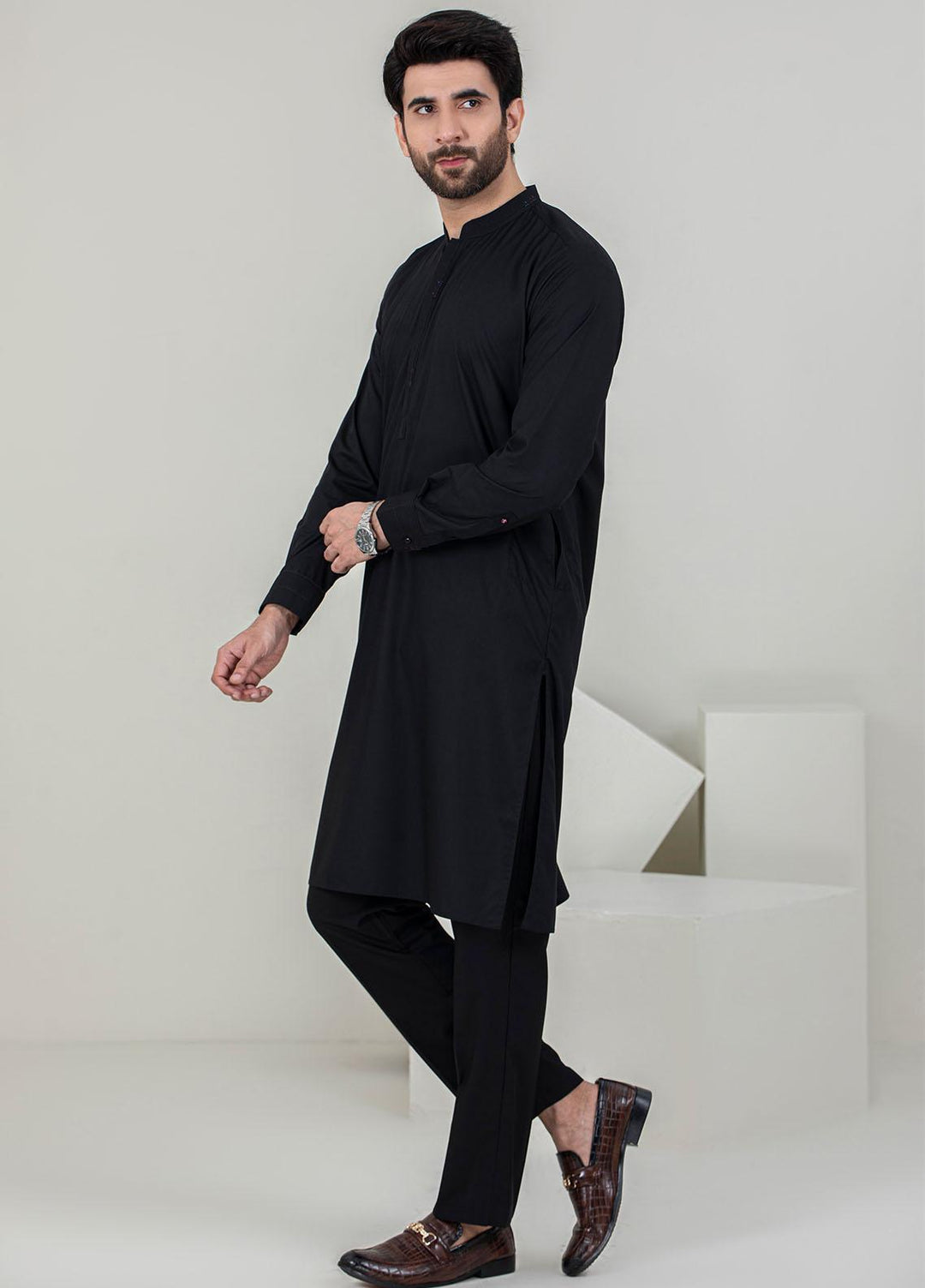 Stylish Wash N Wear Formal Men Kameez Shalwar -  TF-1065 Black