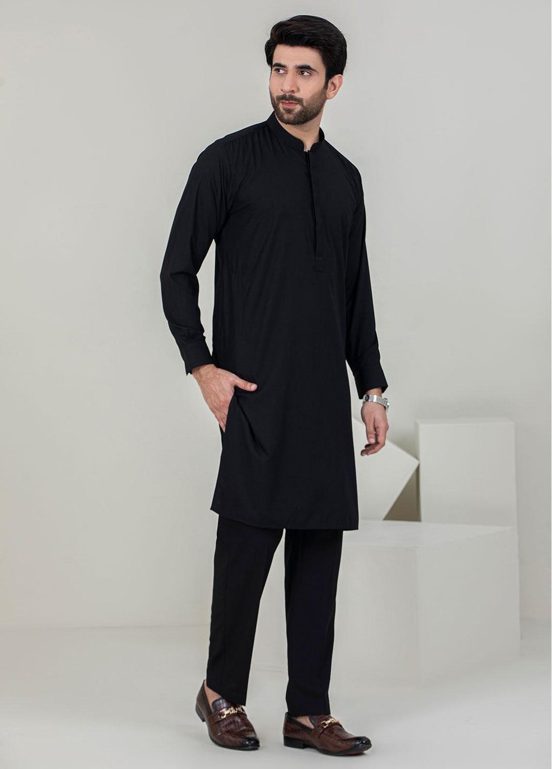 Stylish Wash N Wear Formal Men Kameez Shalwar -  TF-1068 Black