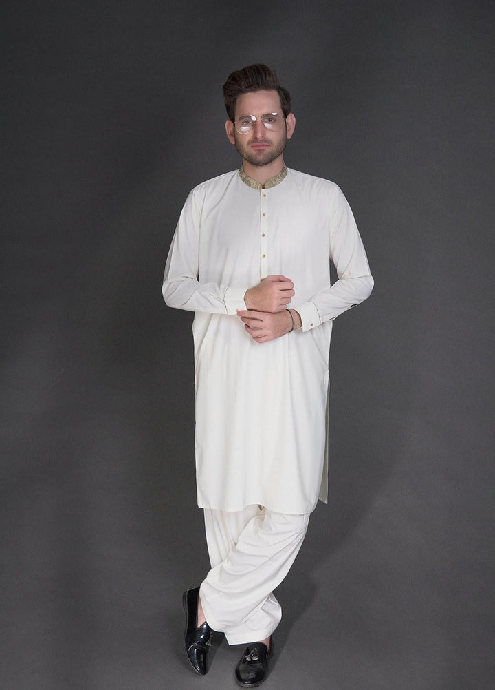 Stylish Wash N Wear Formal Men Kurta Shalwar with Waistcoat -  WA-900-222 Golden Green