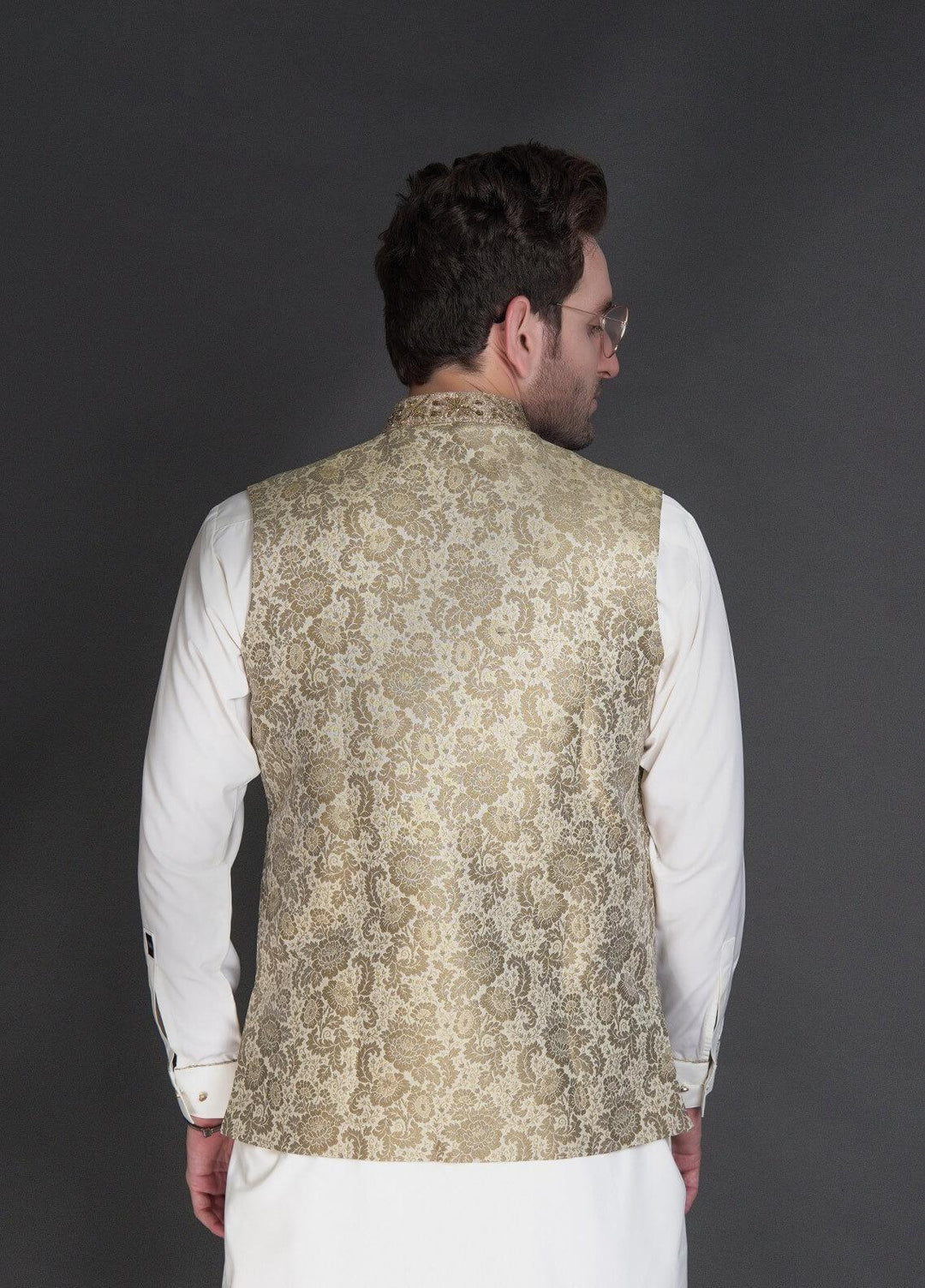 Stylish Wash N Wear Formal Men Kurta Shalwar with Waistcoat -  WA-900-222 Golden Green