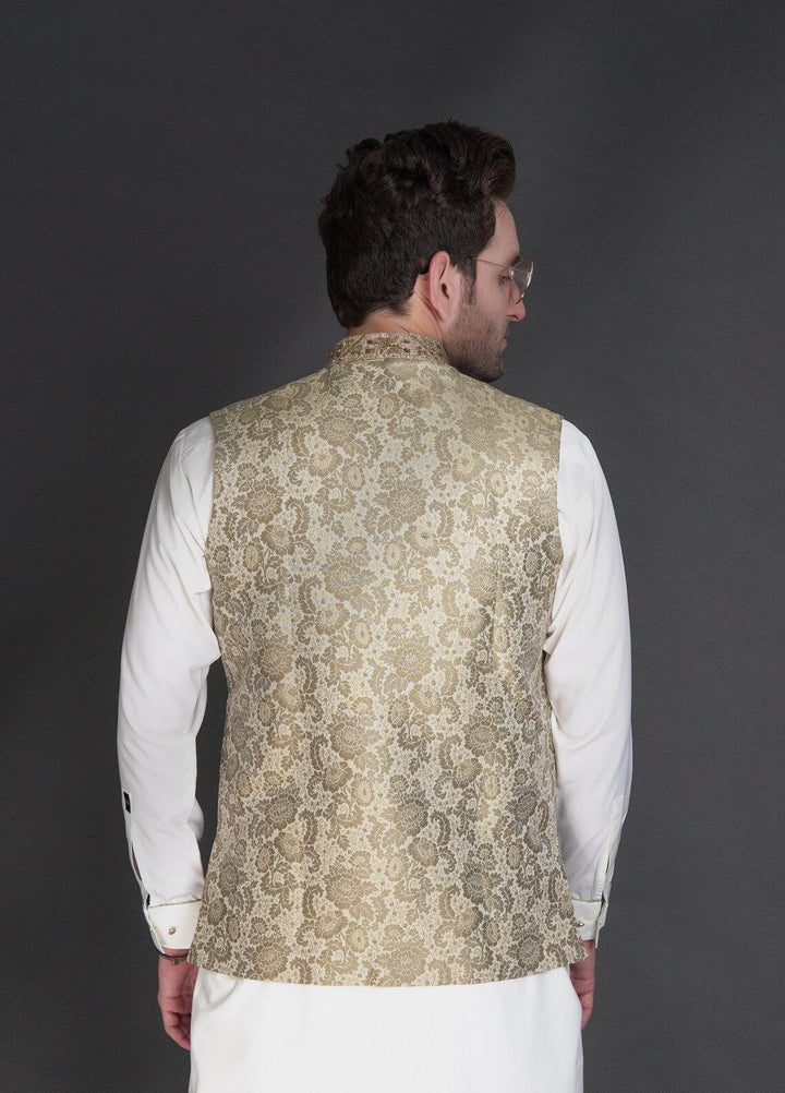 Stylish Wash N Wear Formal Men Kurta Shalwar with Waistcoat -  WA-900-222 Golden Green