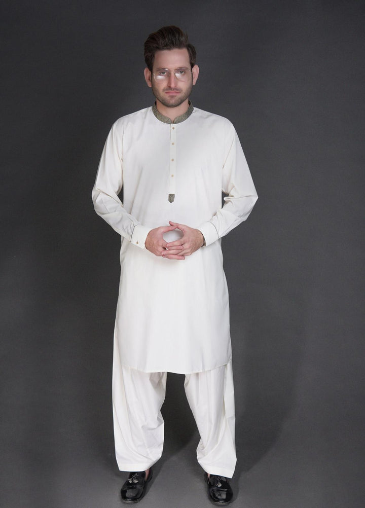 Stylish Wash N Wear Formal Kurta Shalwar with Waistcoat for Men -  WA-900-333 Cream