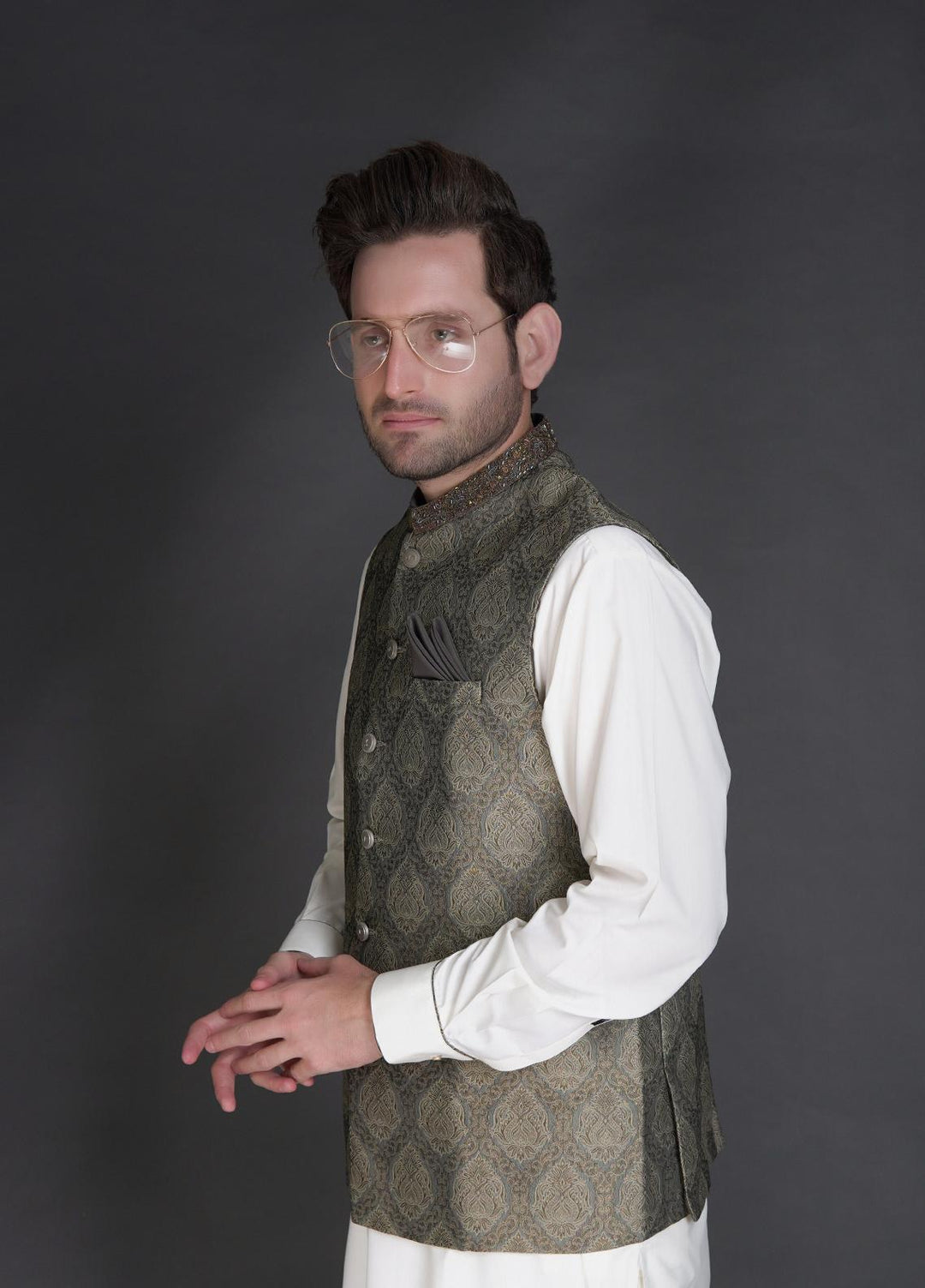 Stylish Wash N Wear Formal Kurta Shalwar with Waistcoat for Men -  WA-900-333 Cream