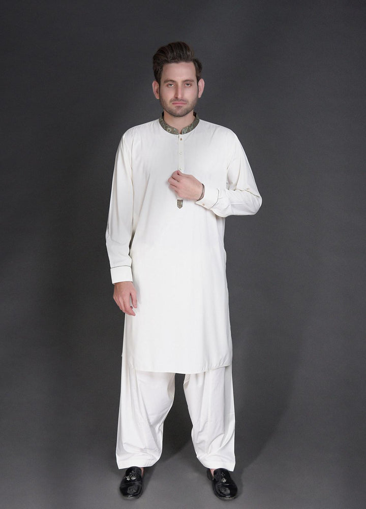 Stylish Wash N Wear Formal Men Kurta Shalwar with Waistcoat -  WA-900-555 Cream