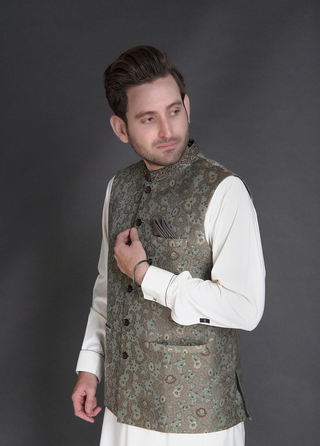 Stylish Wash N Wear Formal Men Kurta Shalwar with Waistcoat -  WA-900-555 Cream