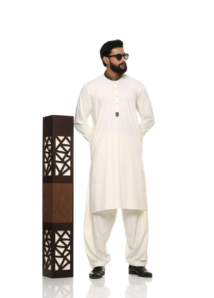 Stylish Wash N Wear Formal Men Kurta Shalwar with Waistcoat -  WS-400-444 Cream