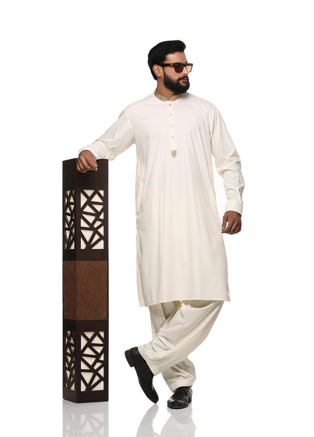 Stylish Wash N Wear Formal Kurta Shalwar with Waistcoat for Men -  WS-400-777 Cream